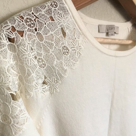 Loft Floral Lace Shoulder Sweater - Picture 6 of 10